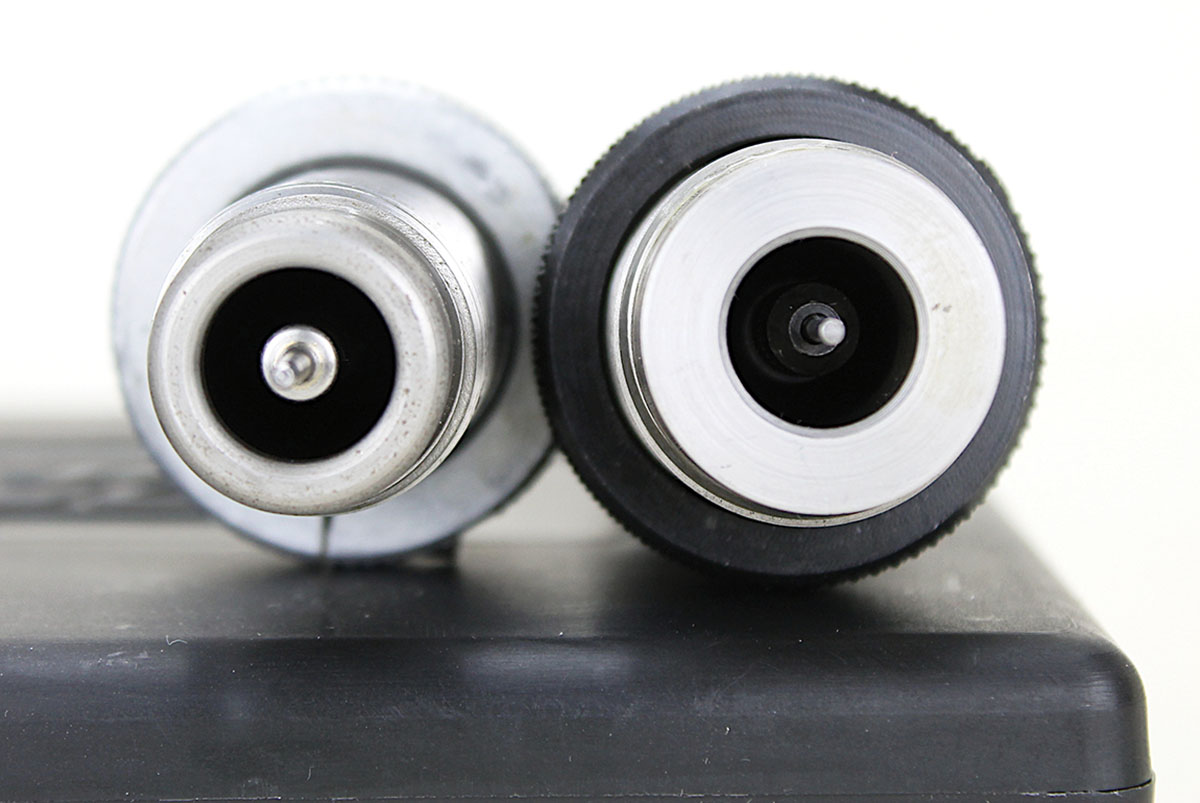Z Series dies (right) take diameter out to a full inch. Wall thickness is massive, compared to a standard 7⁄8"-14 die (left).